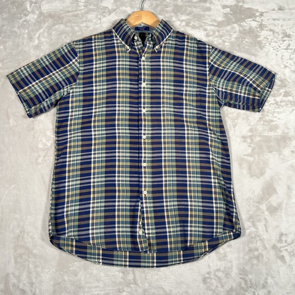 Pendleton Seaside Shirt Mens M Blue Madras Plaid Cotton Short Sleeve Button Up